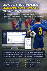 Youth sports league and tournament management platform for scheduling games and organizing competitions